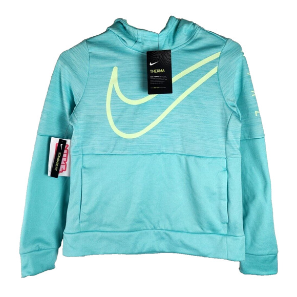 NIKE Girls Therma Dri-Fit Pullover Hoodie Tunic Style Turbo Green Sz L NWT - Picture 1 of 4